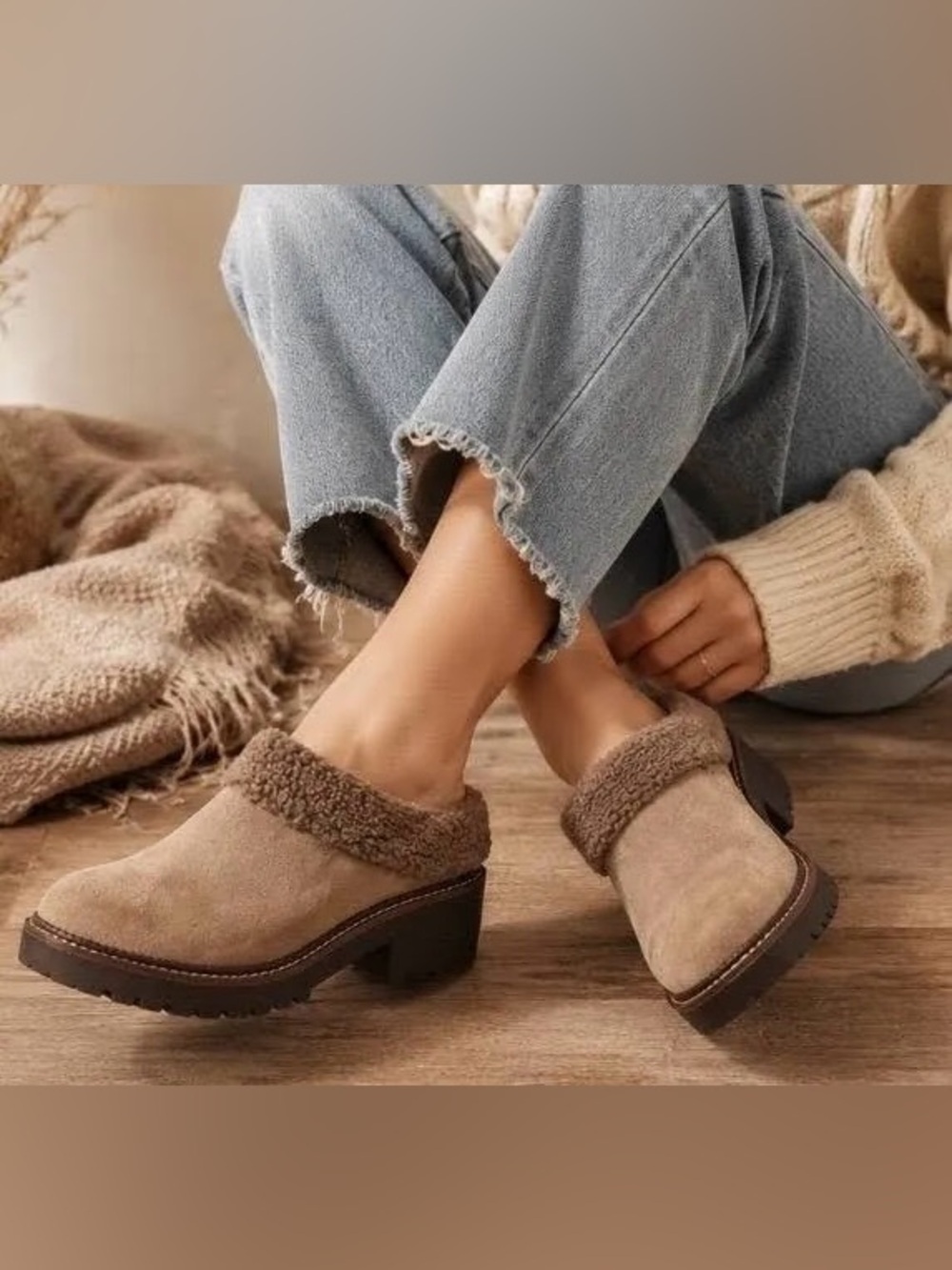 Caslon Maddock Suede Faux Fur Mule Clogs Tan Neutral Womens‎ 10